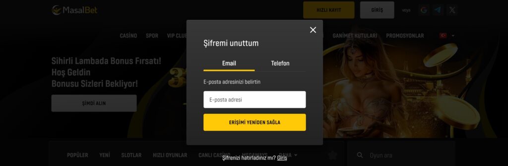 masalbet şifremi unuttum